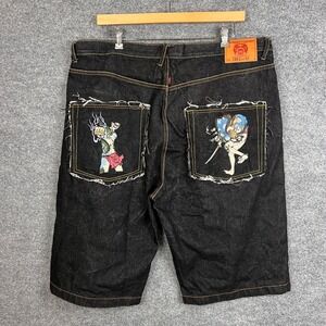 RMC By Martin Ksohoh red monkey Denim Shorts with Embroidered Artwork Size‎ 42